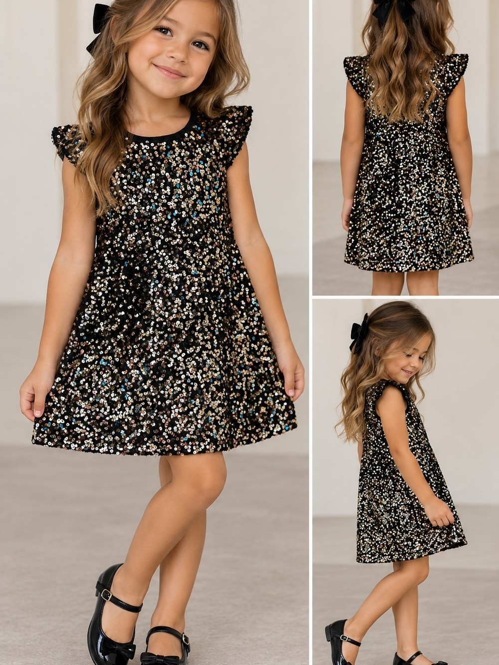 cupcakes & cashmere Black Sequin Cap-Sleeve Party Dress